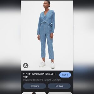 Gap Blue V-Neck Denim (Tencil) Jumpsuit